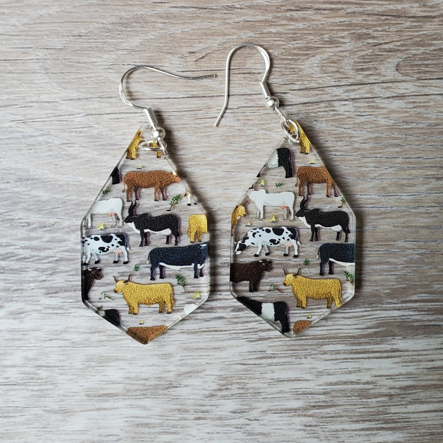 Cow Elongated Hexagon Earring
