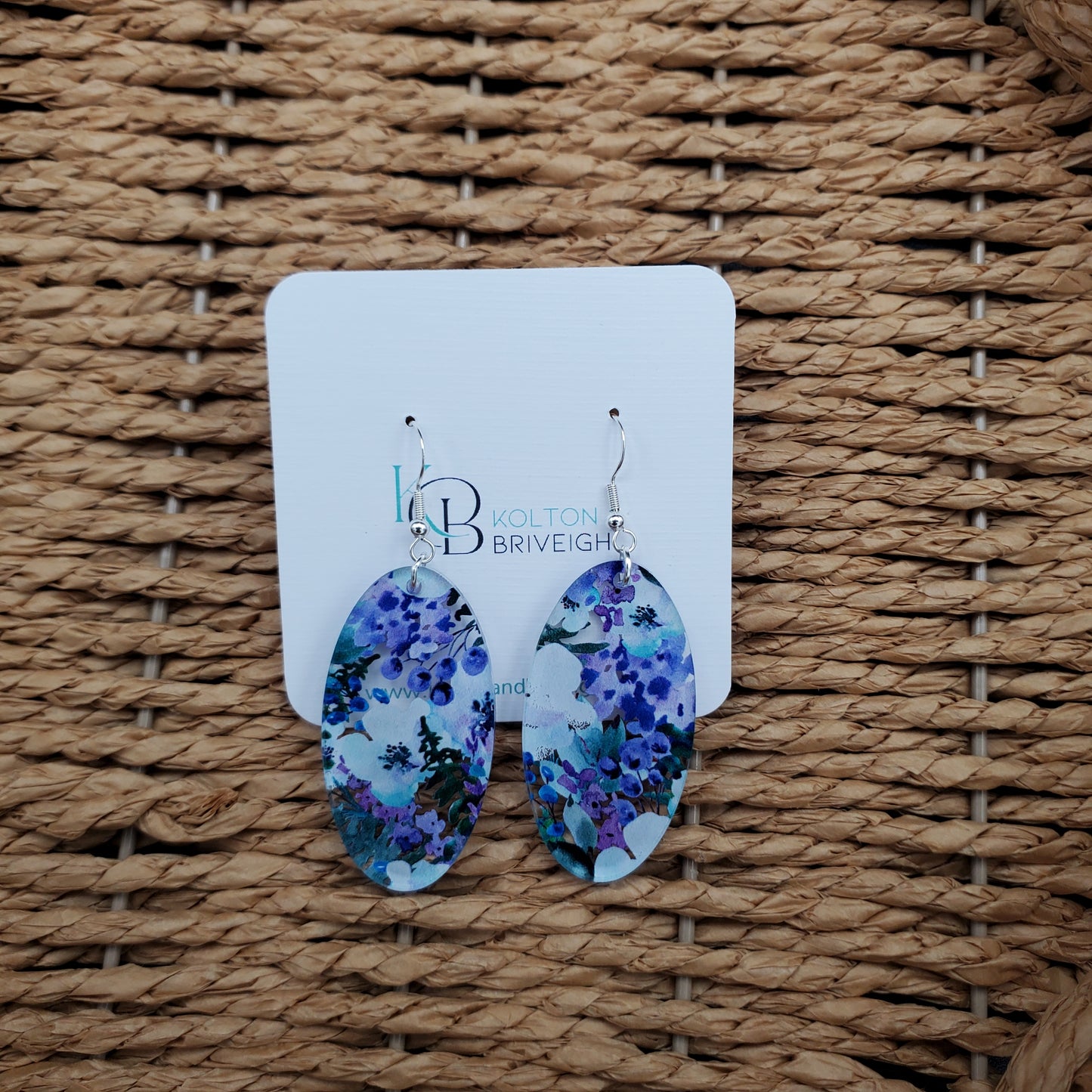 Purple Floral Oval Earrings