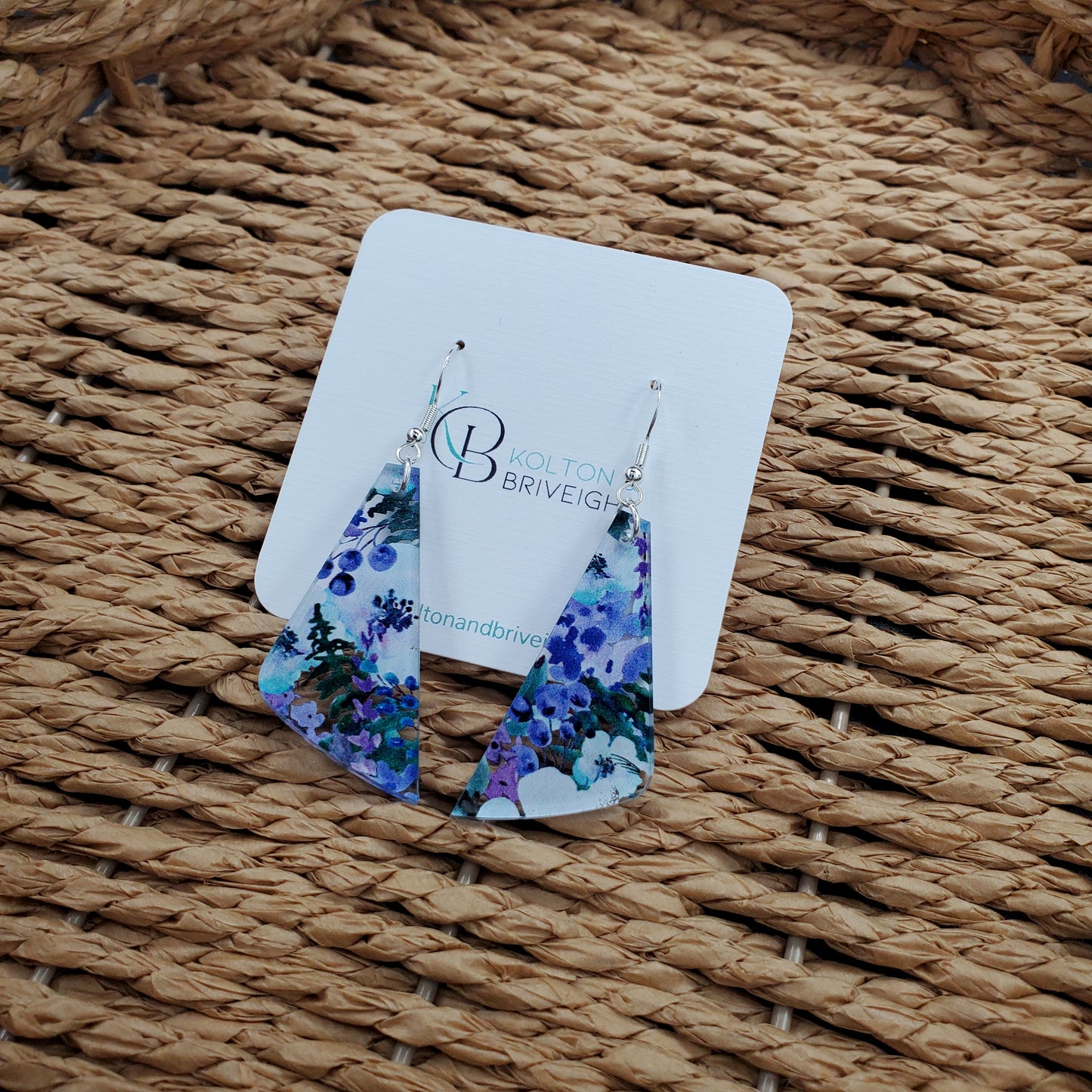 Purple Floral Long Triangle Earrings