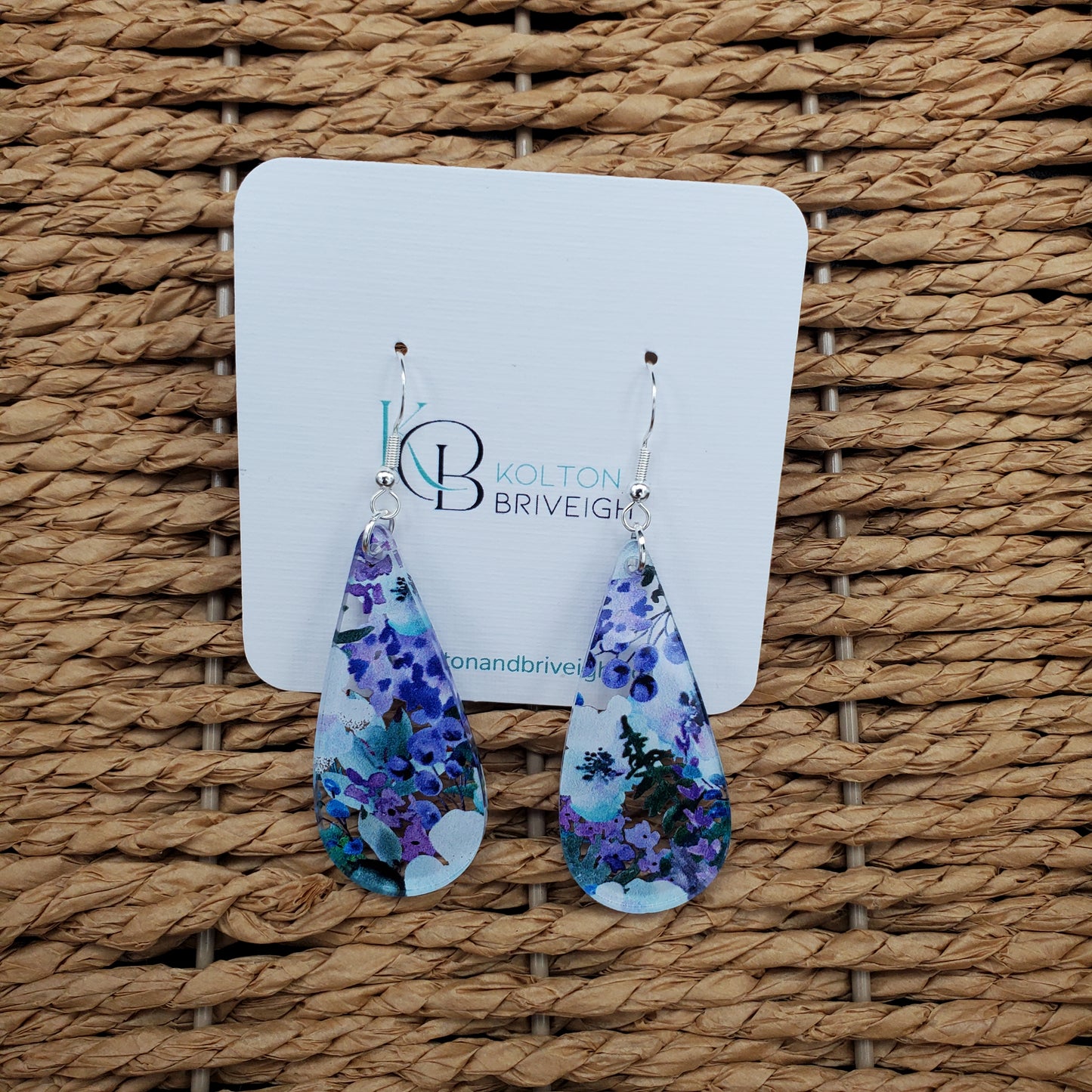 Purple Floral Long Teardrop Earrings