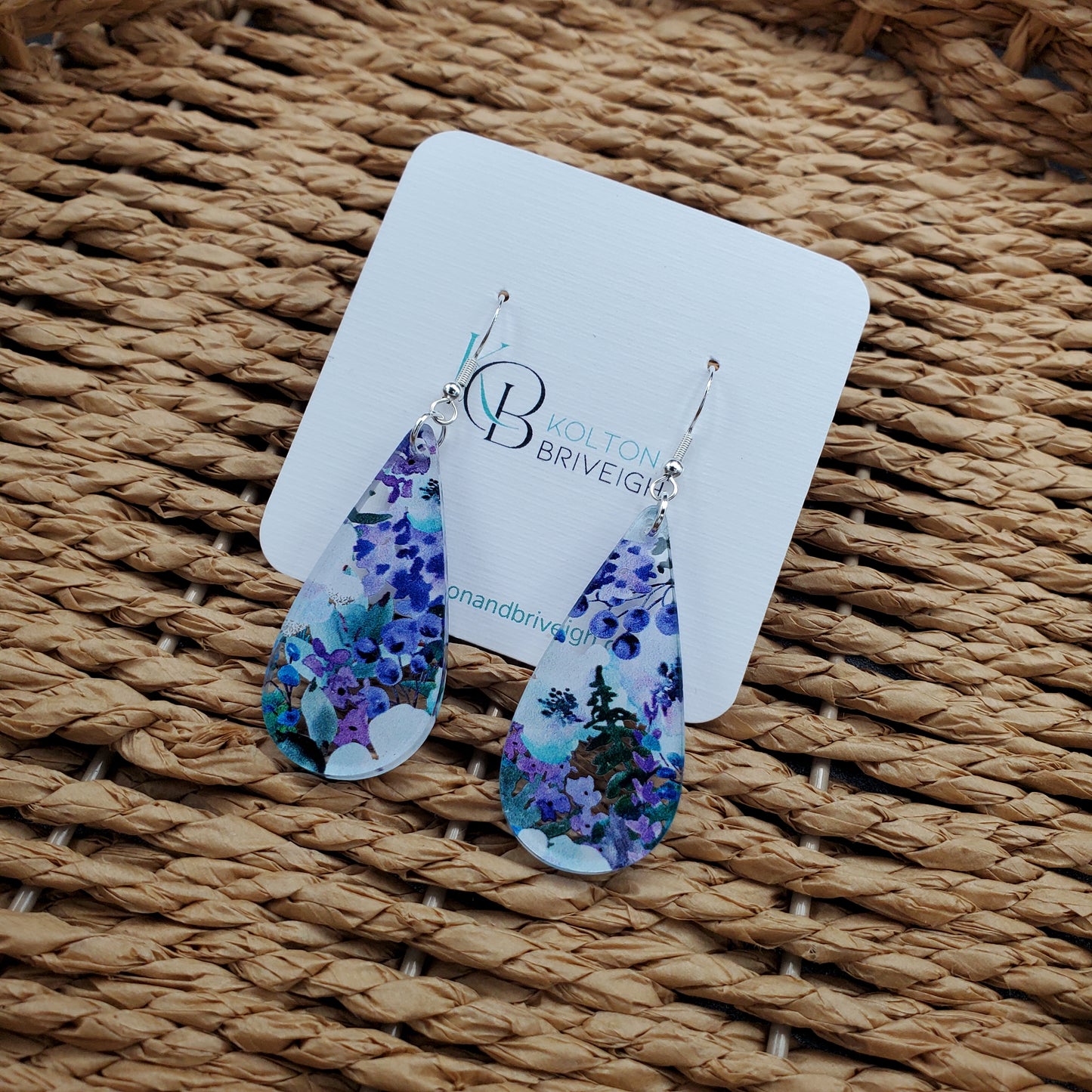 Purple Floral Long Teardrop Earrings