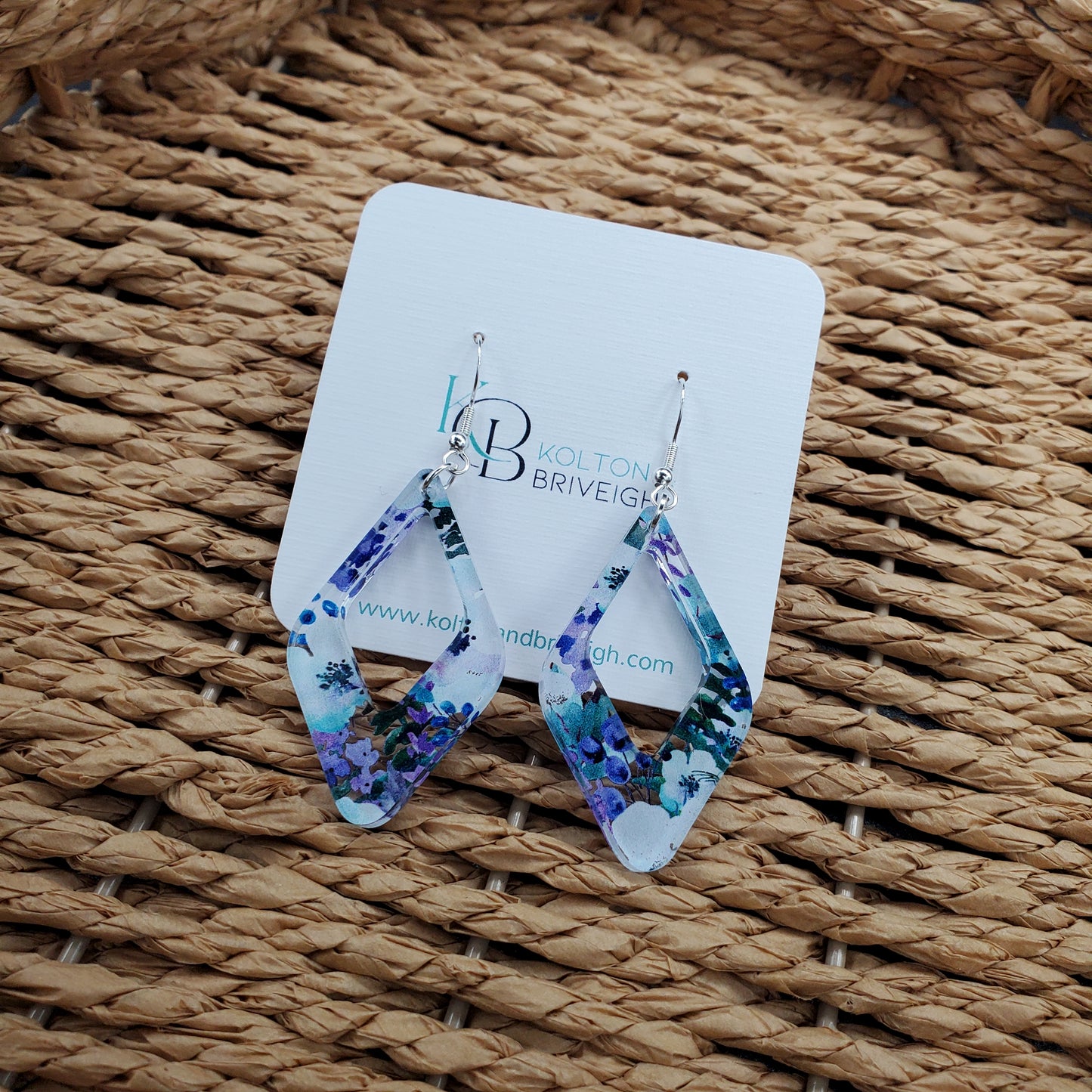 Purple Floral Rounded Diamond Earrings