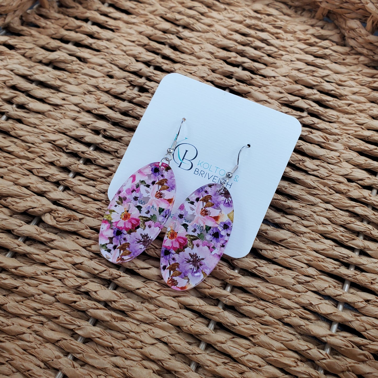 Pink and Purple Floral Oval Earrings