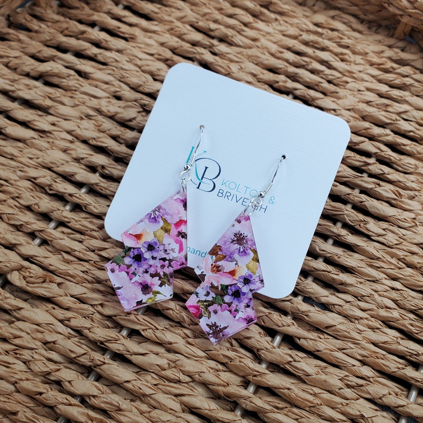 Pink and Purple Floral Elongated Double Kite Earrings