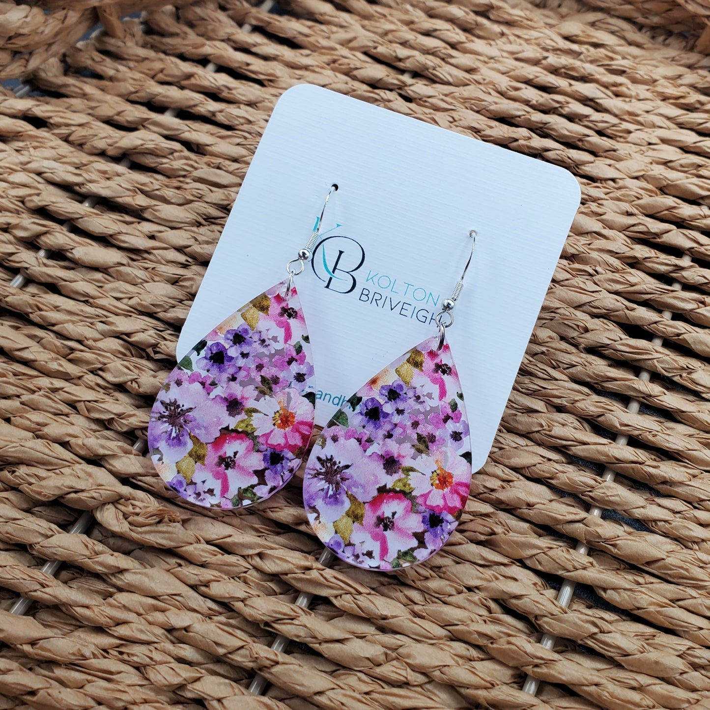 Pink and Purple Floral Teardrop Earrings