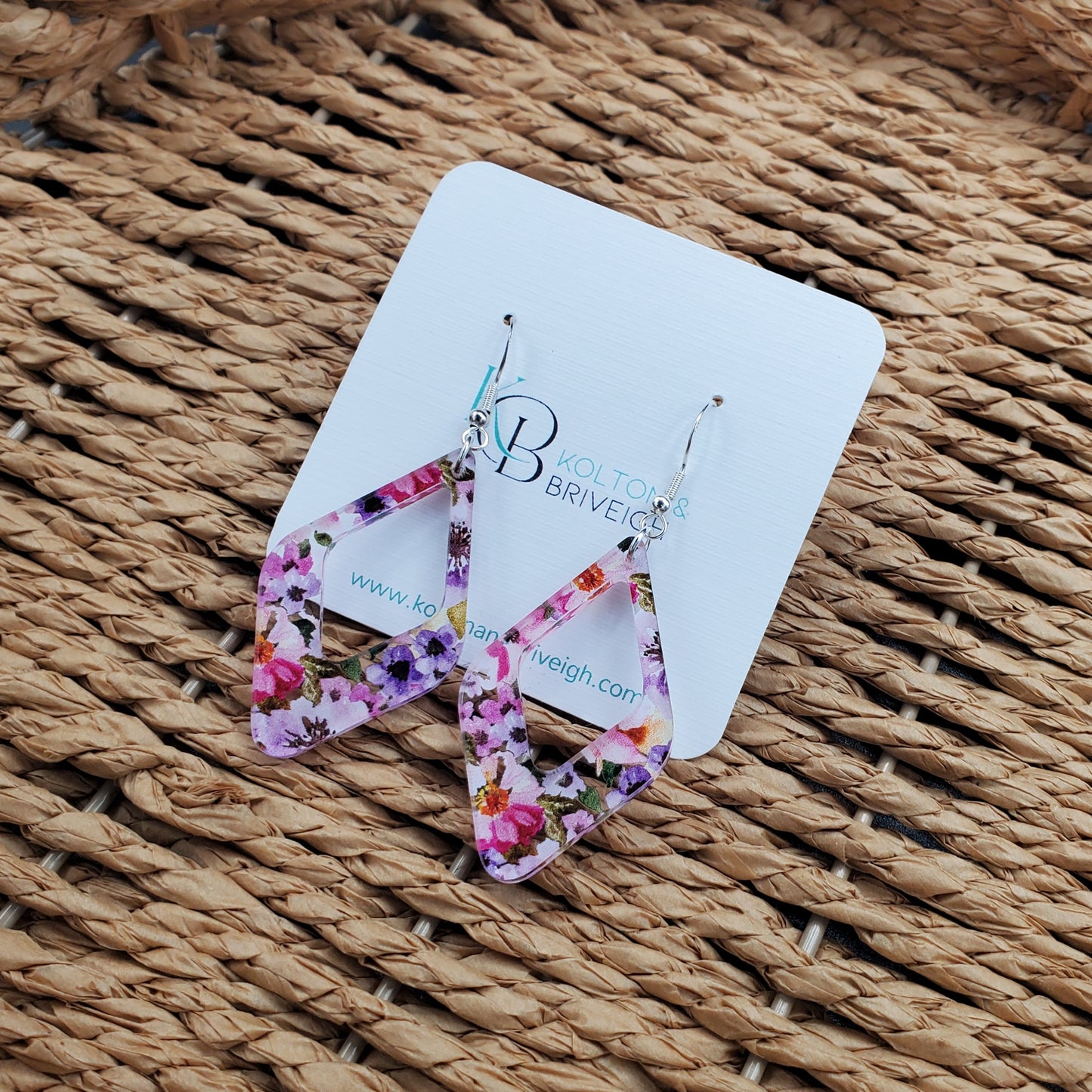 Pink and Purple Floral Rounded Diamond Earrings