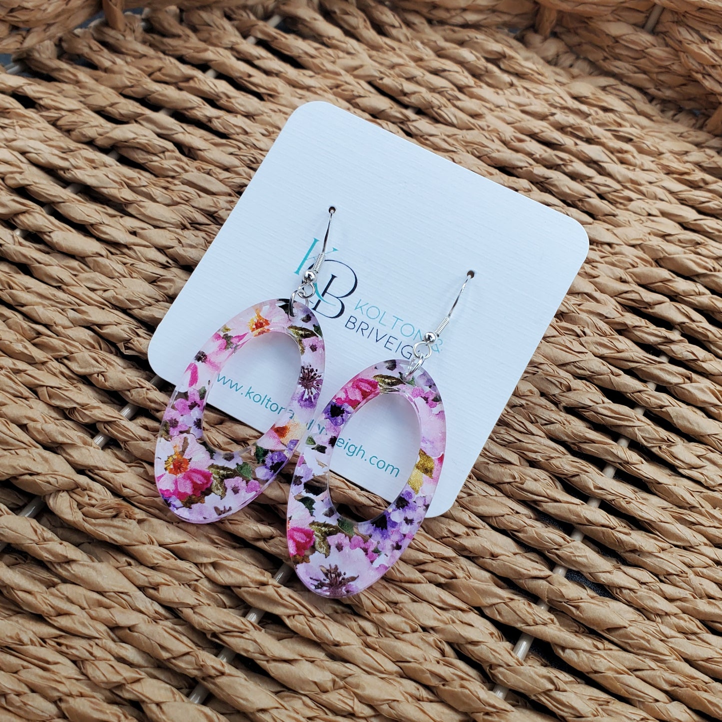 Pink and Purple Floral Oval Earrings