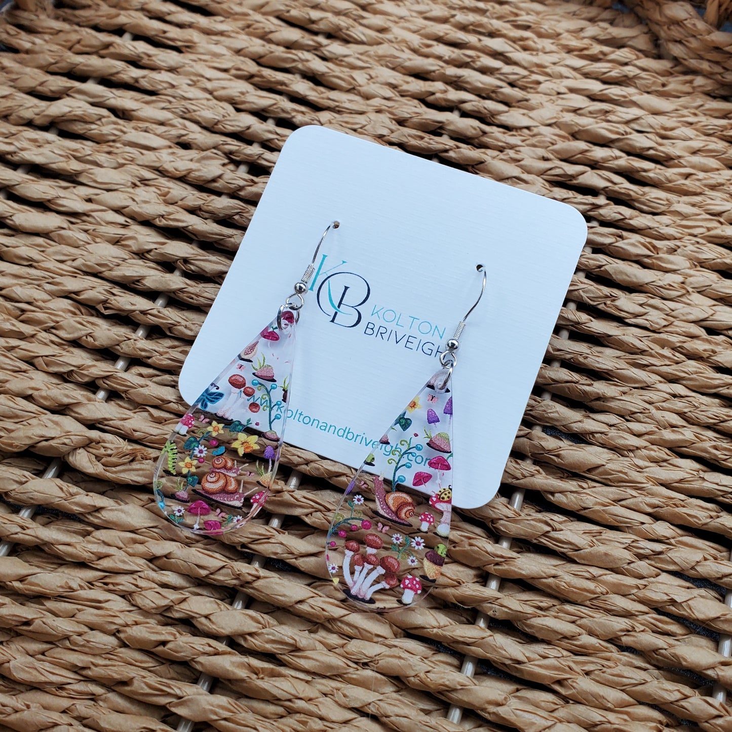 Snails and Mushrooms Long Teardrop Earrings