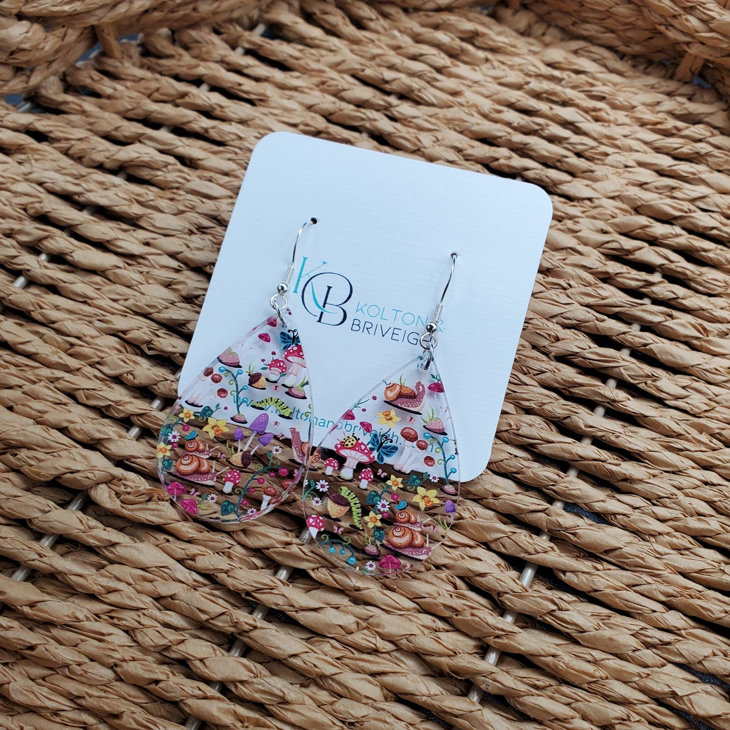 Snails and Mushrooms Teardrop Earrings