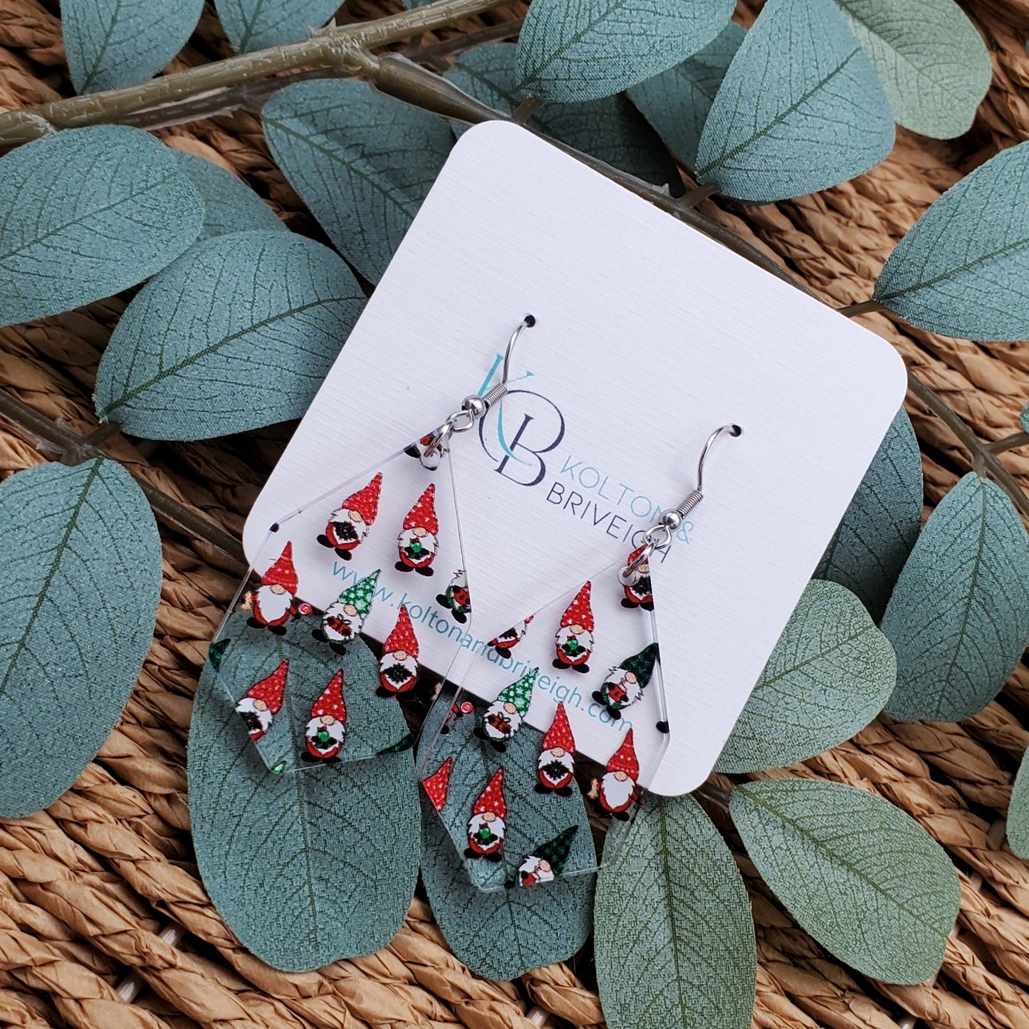 Christmas Gnome Elongated Hexagon Earrings