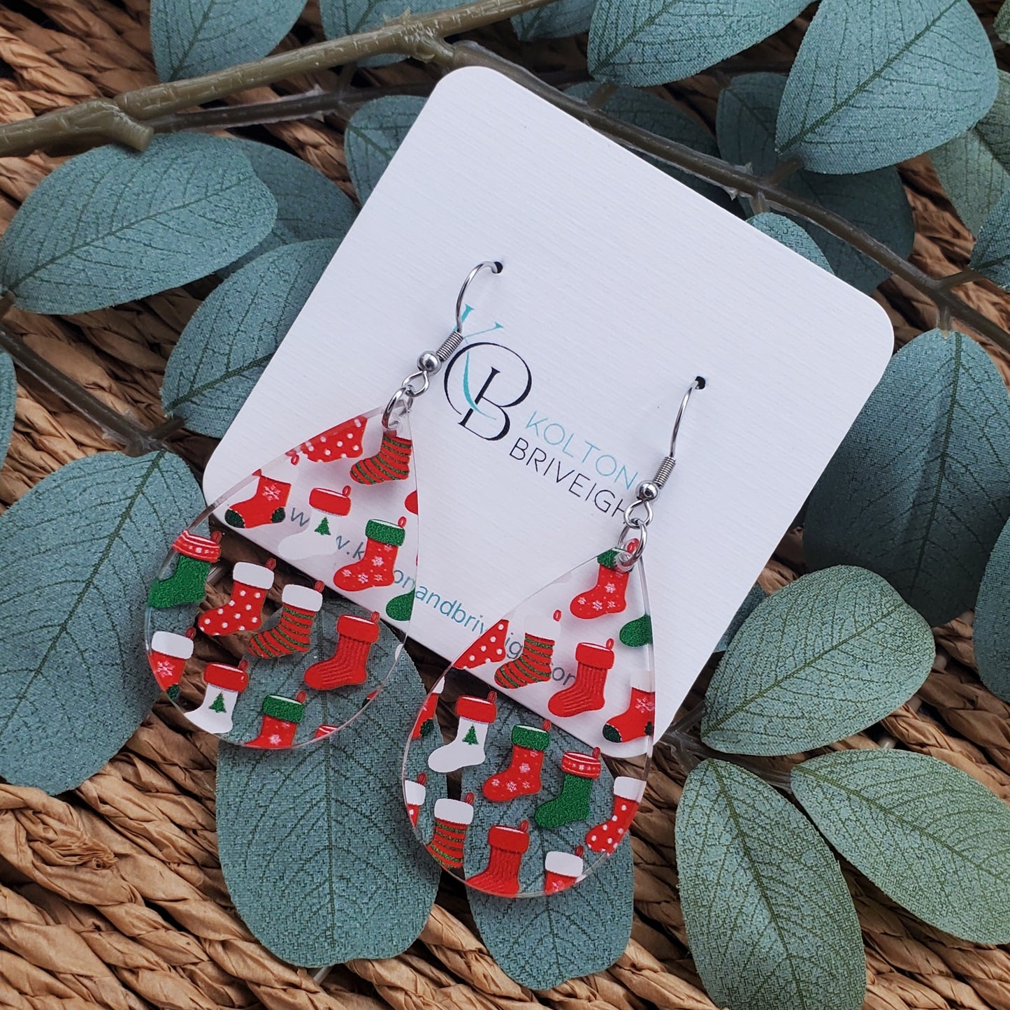 Christmas Stocking Teardrop Earrings