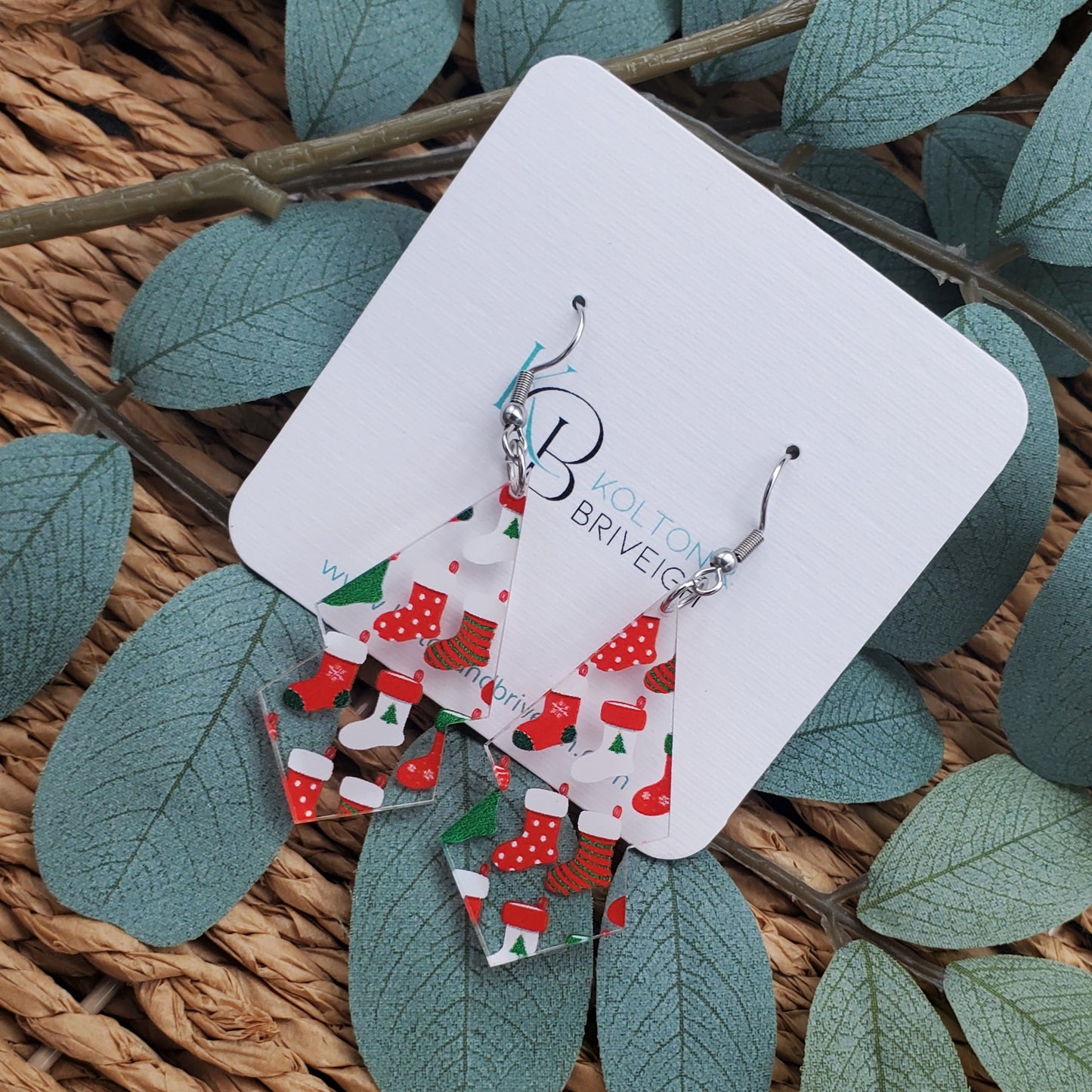 Christmas Stocking Long Double Kite Earrings