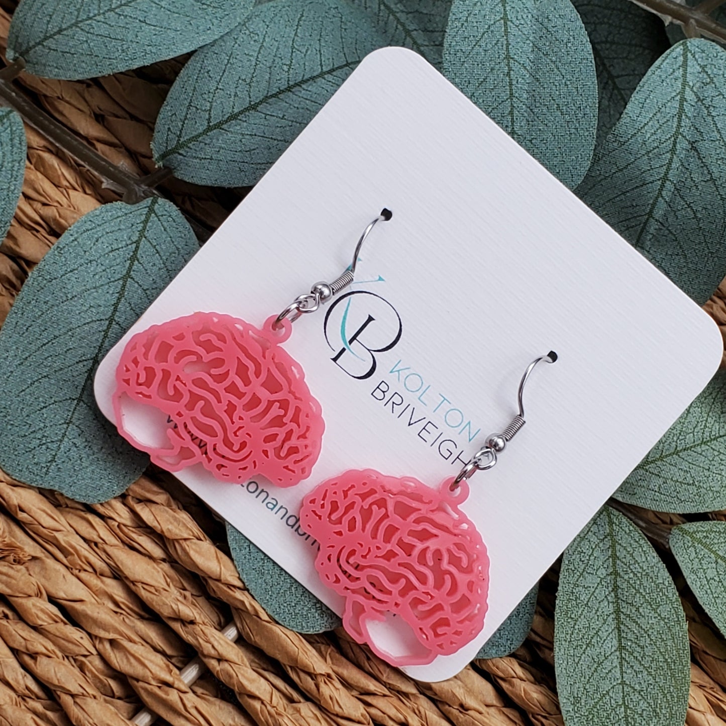 Pink Brain Earrings