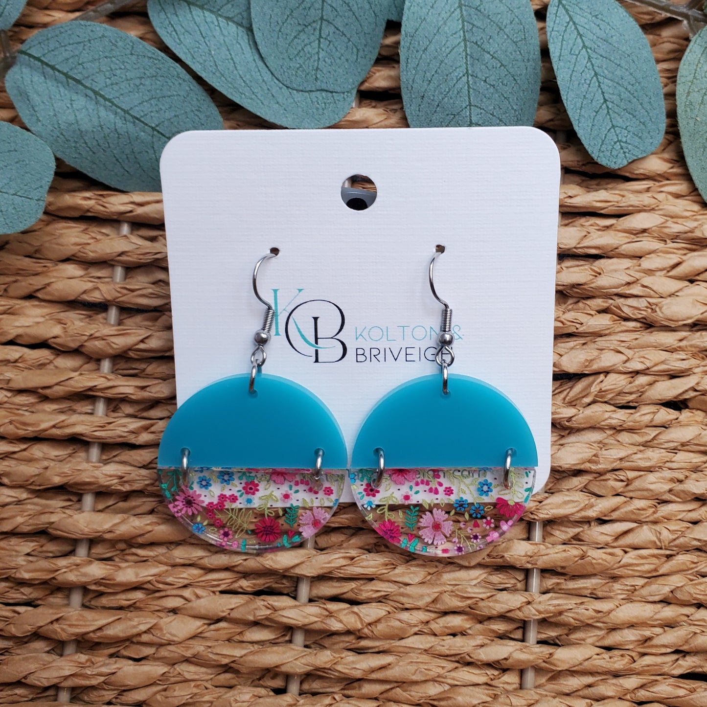 Petite Floral Turquoise Split Circle Earrings