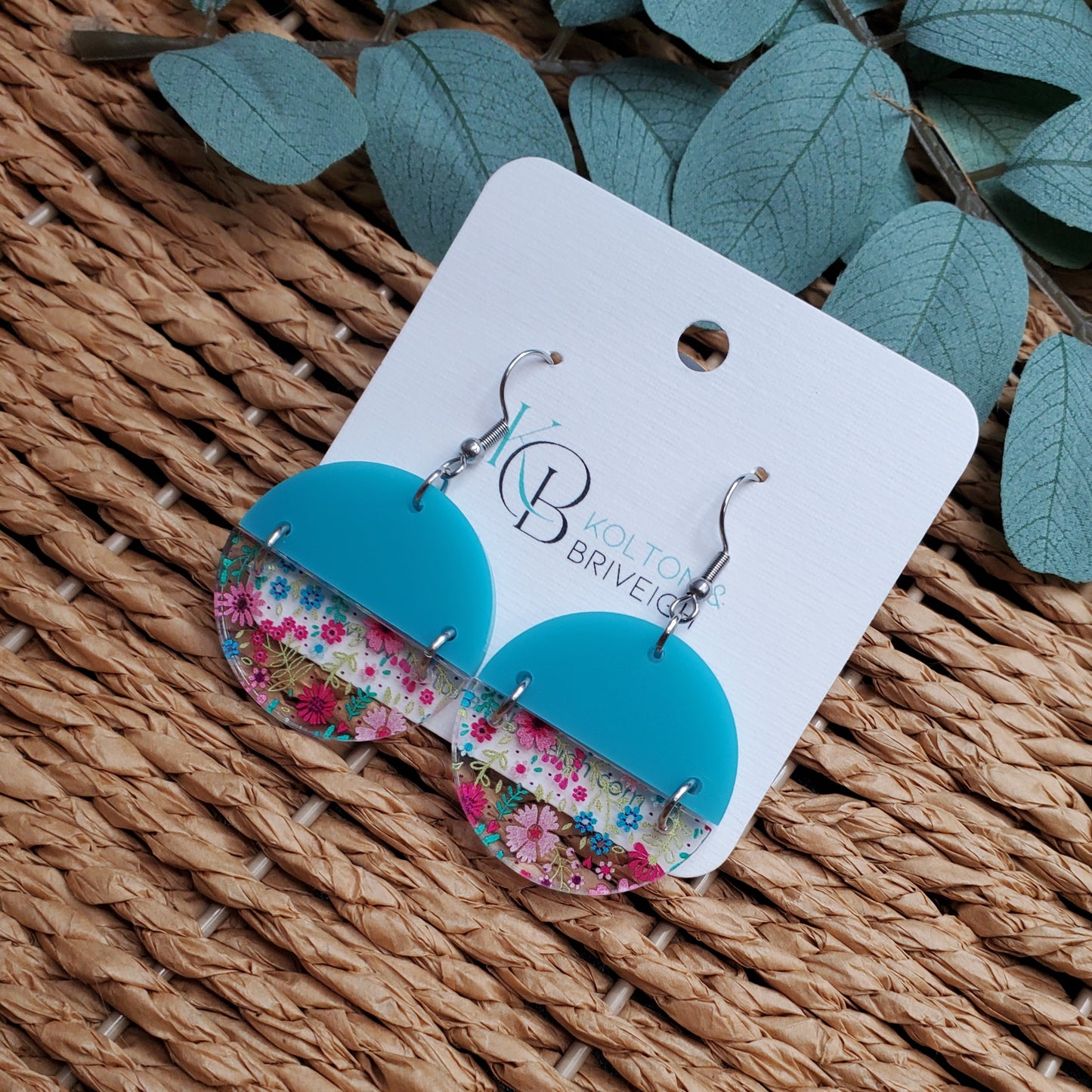 Petite Floral Turquoise Split Circle Earrings