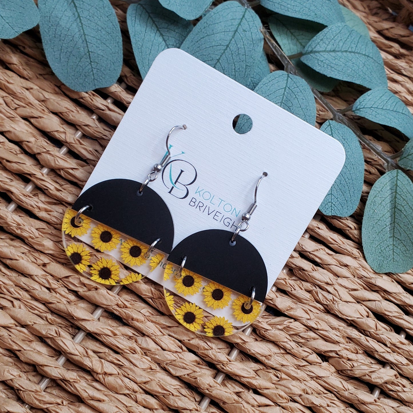 Sunflower and Black Split Earrings
