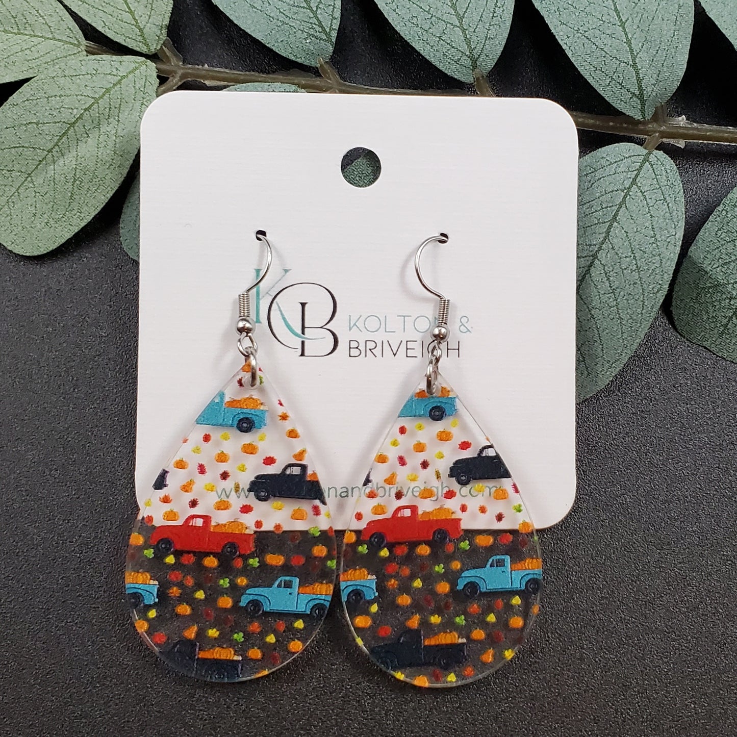 Pumpkin Truck Teardrop Earrings