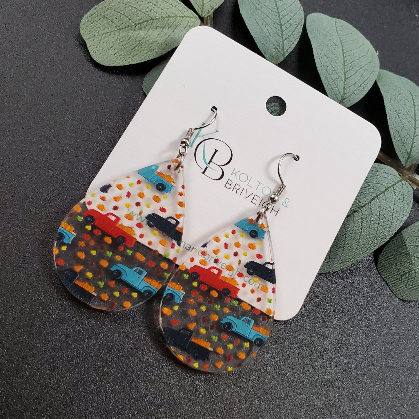Pumpkin Truck Teardrop Earrings