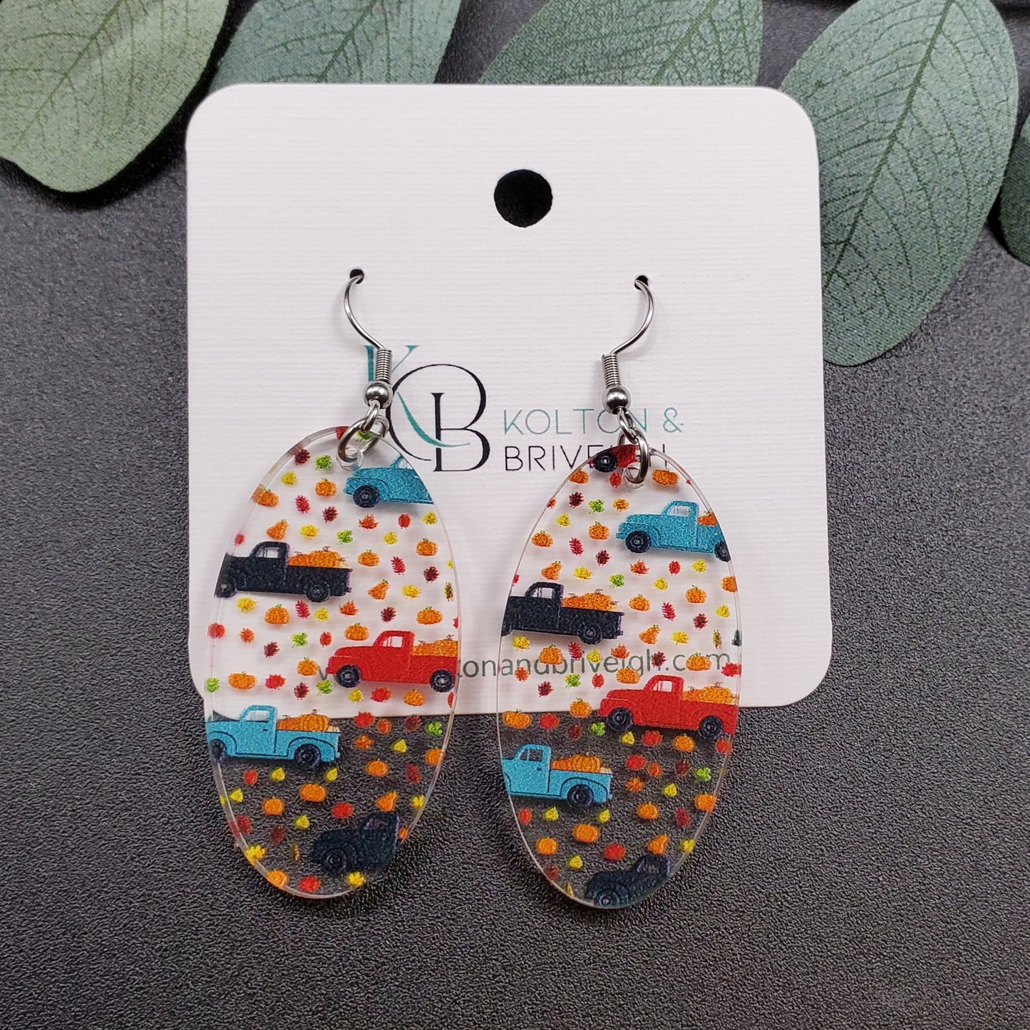 Pumpkin Truck Oval Earrings