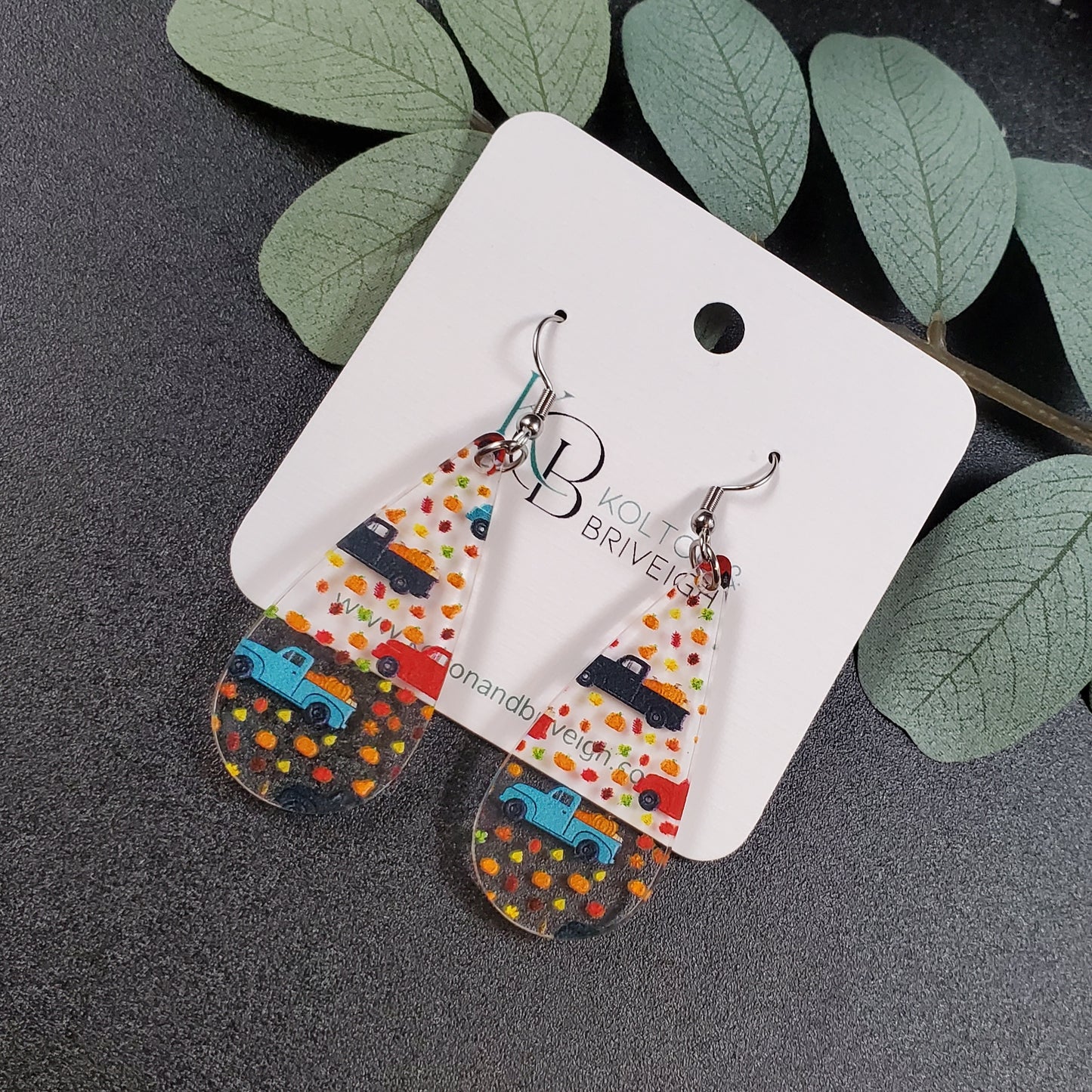 Pumpkin Truck Earrings Long Teardrop