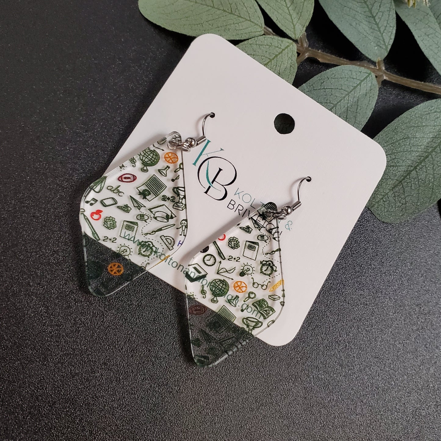Teacher Chalkboard Rounded Diamond Earrings
