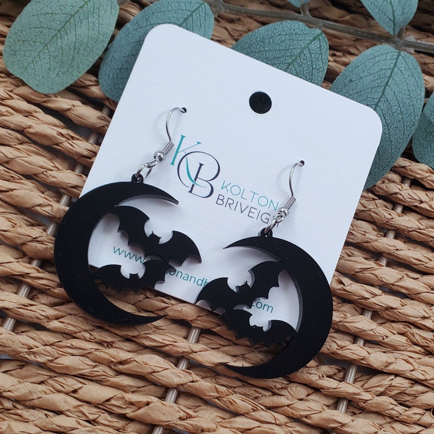 Moon and Bat Earrings
