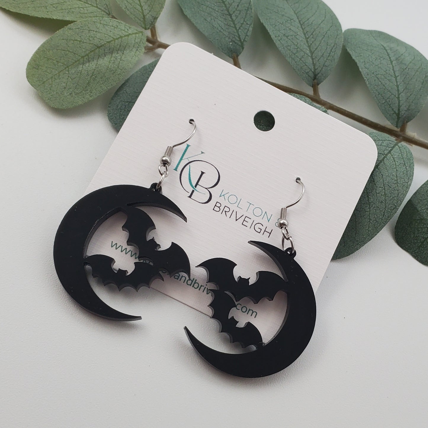 Moon and Bat Earrings