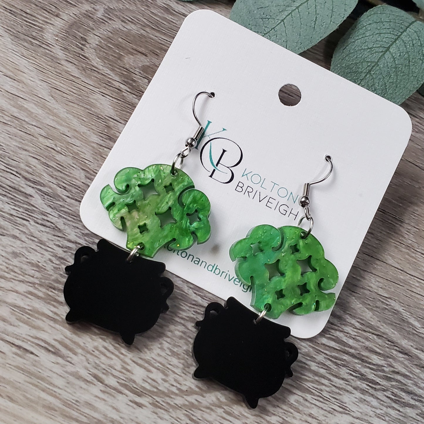 Green Pearl Cauldron Earrings