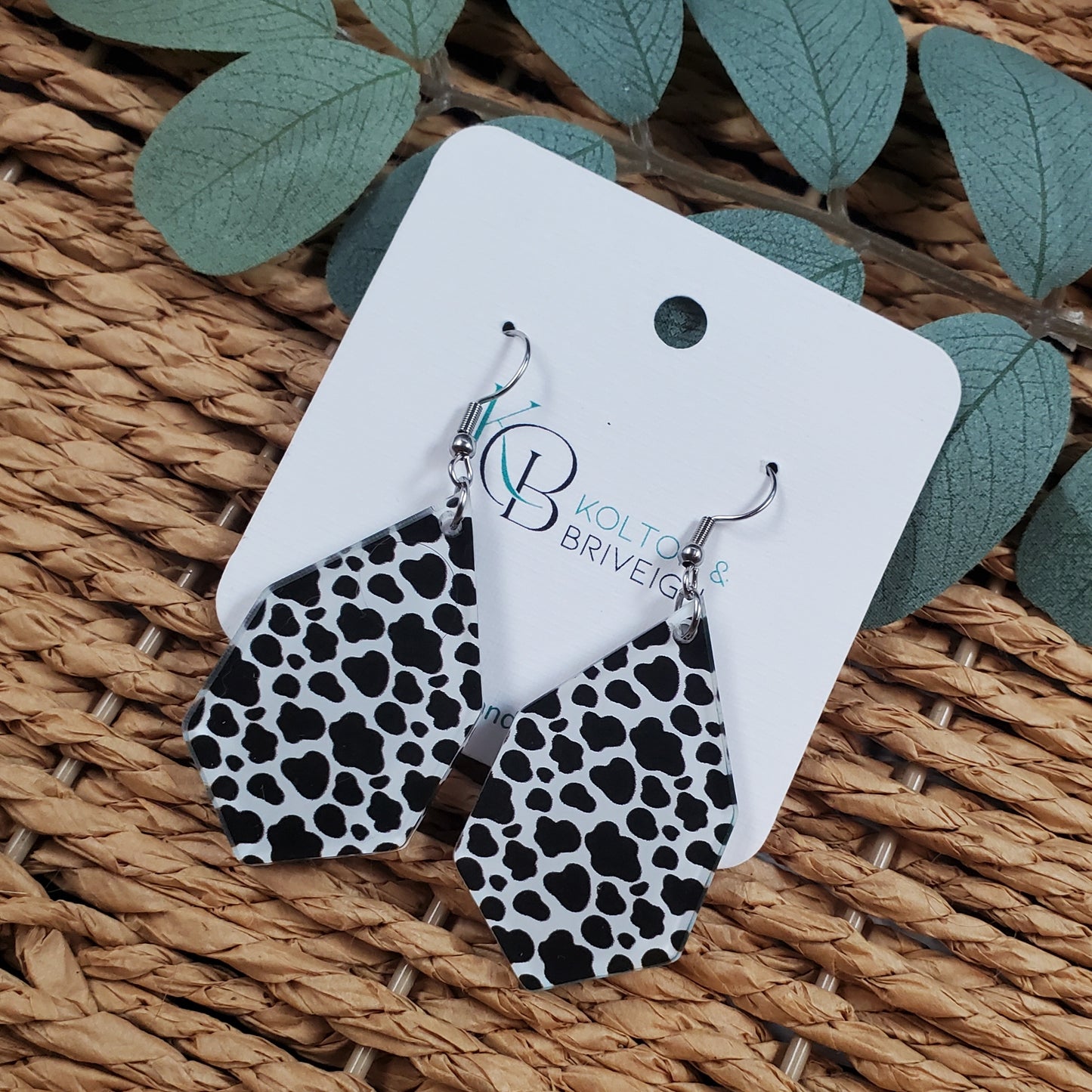 Cow Print Hexagon Earrings