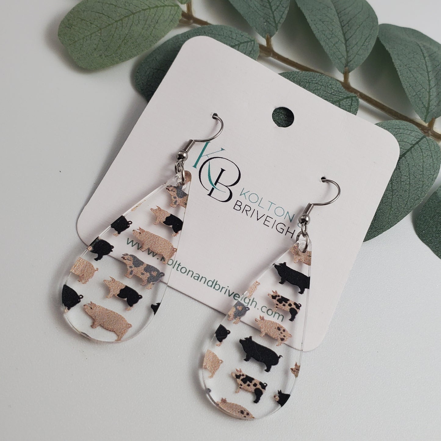 Pig Long Teardrop Earrings