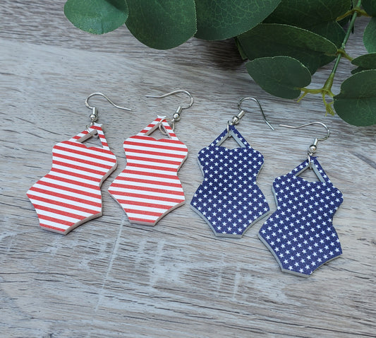 Patriotic One Piece Bathing Suit Earrings