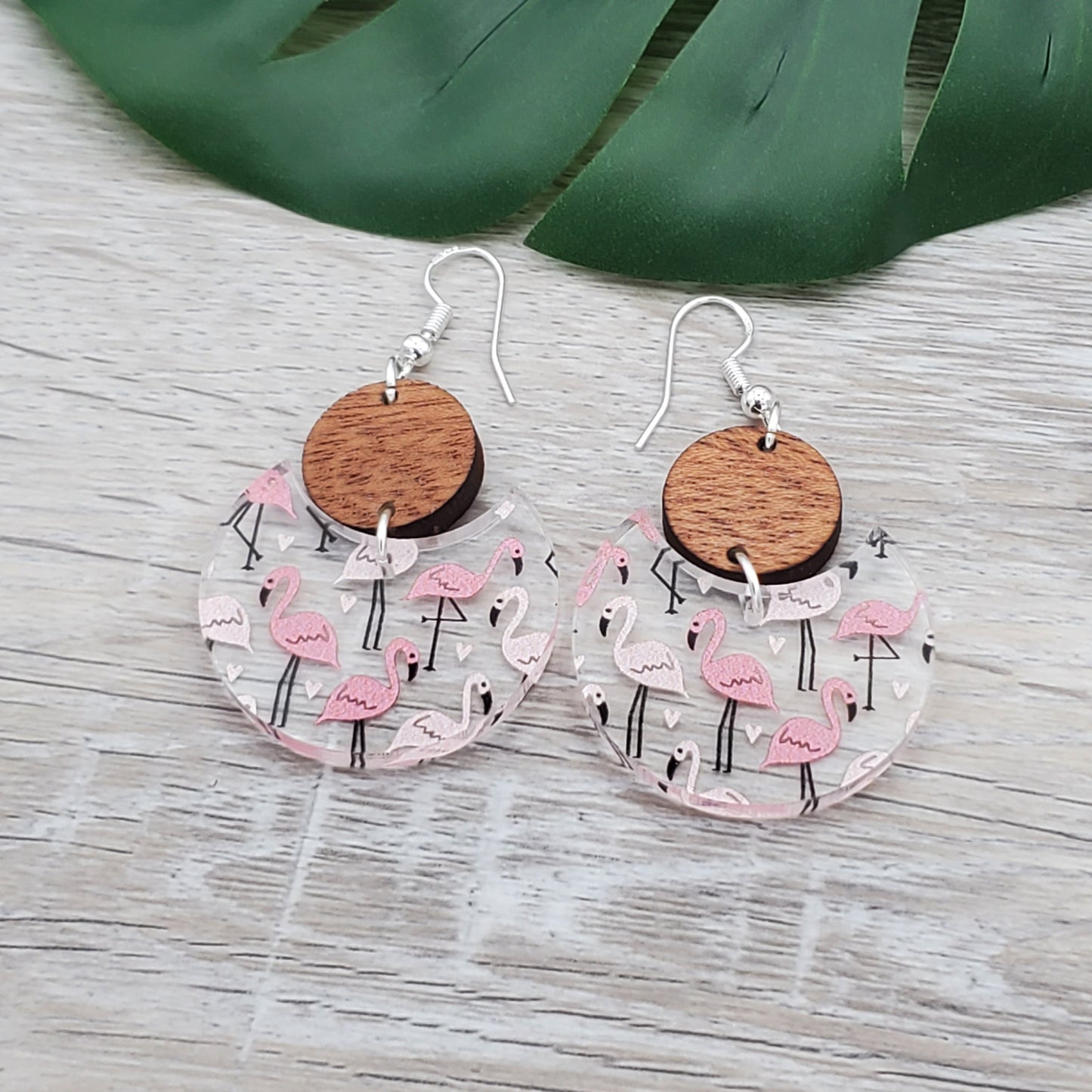 Flamingo Two Part Circle Earrings