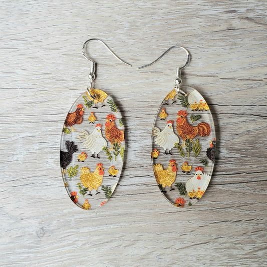 Chicken Oval Earrings