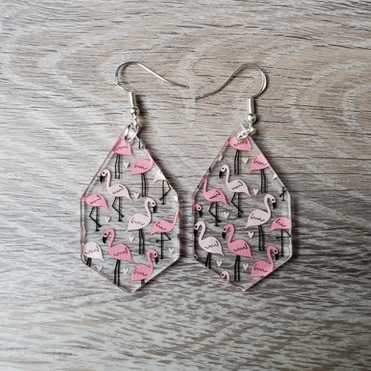 Flamingo Elongated Hexagon Earrings
