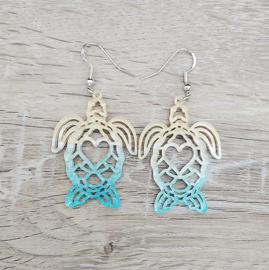 Beachy Sea Turtle Heart Earrings