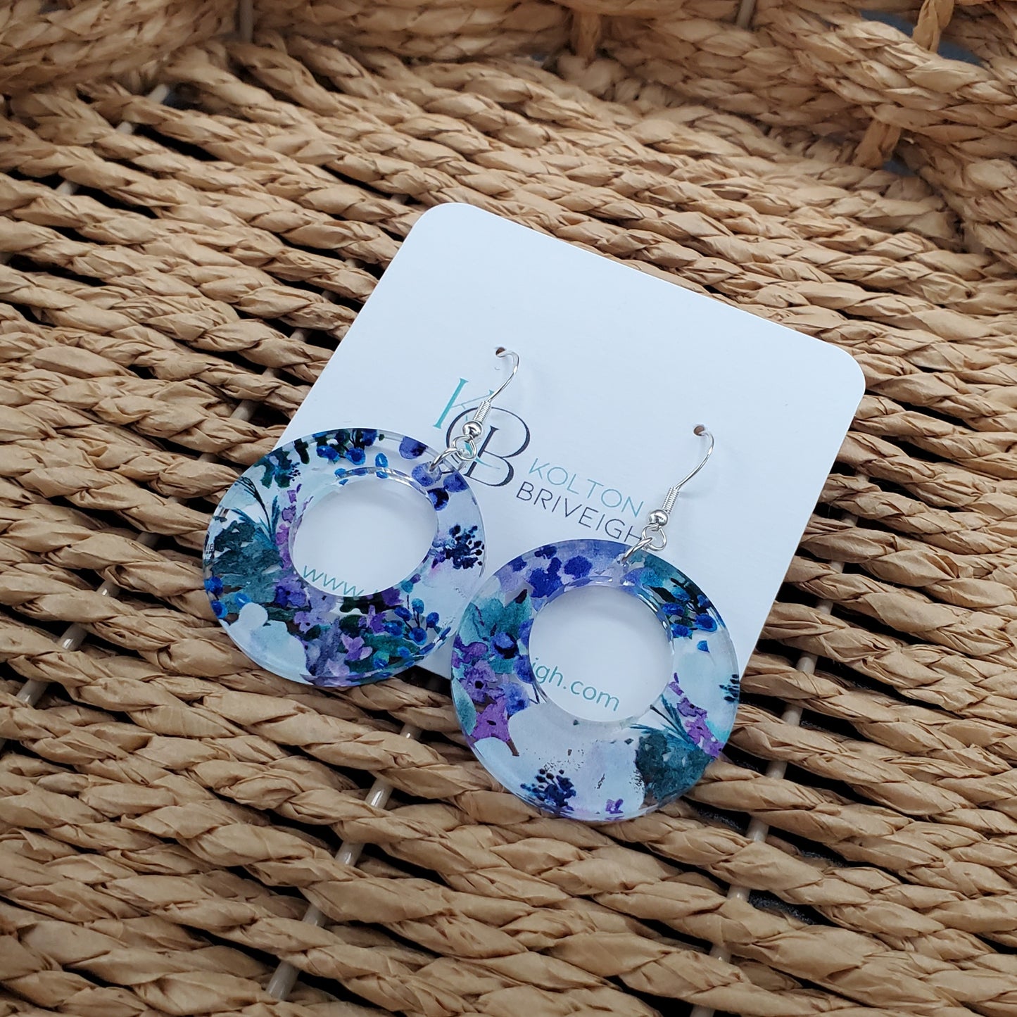 Purple Floral Boho Circle Earrings