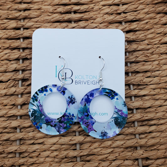Purple Floral Boho Circle Earrings
