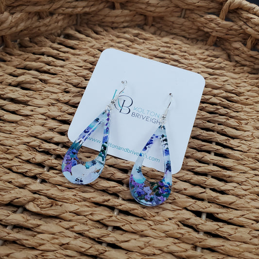 Purple Floral Long Teardrop Earrings