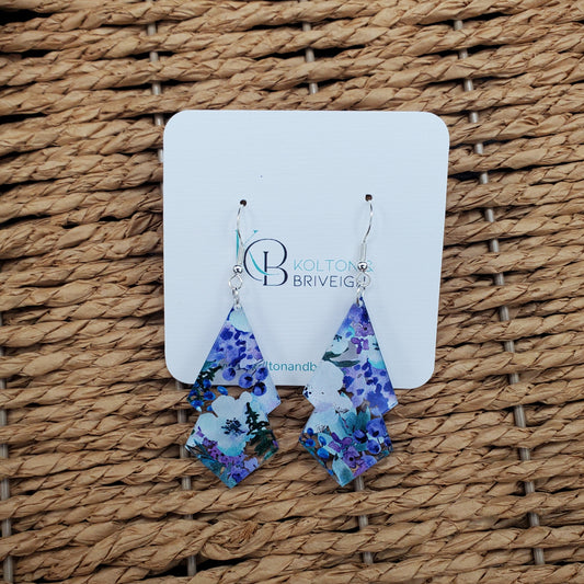 Purple Floral Long Double Kite Earrings