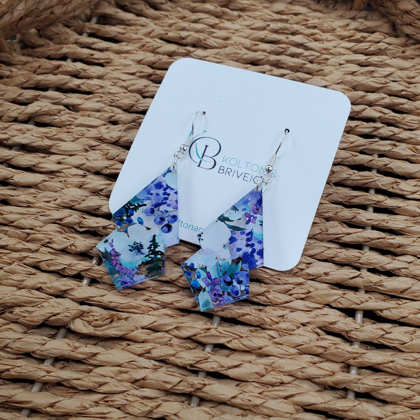 Purple Floral Long Double Kite Earrings