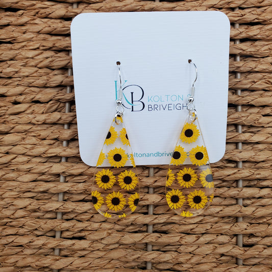 Sunflower Long Teardrop Earrings