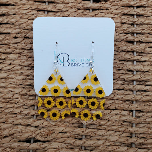 Sunflower Elongated Hexagon Earrings
