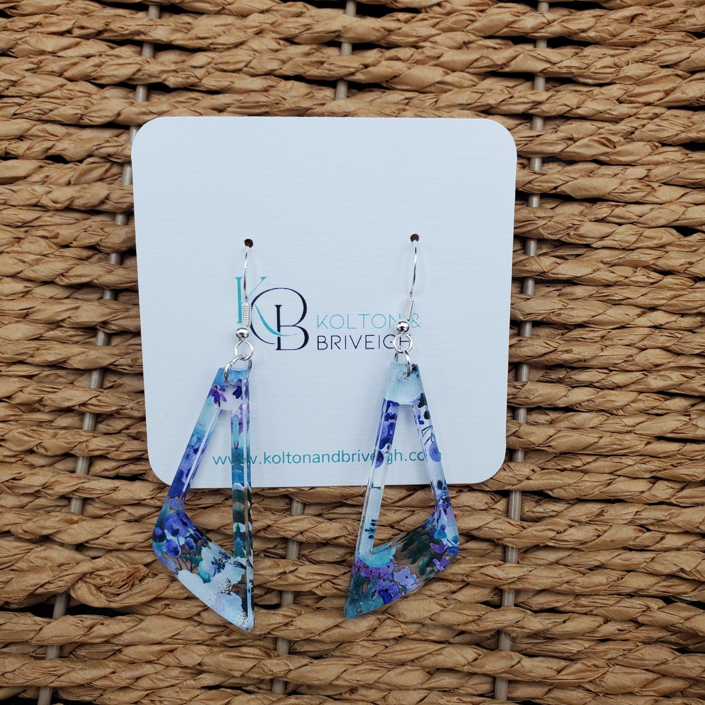 Purple Floral Long Triangle Earrings