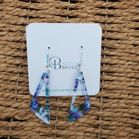 Purple Floral Long Triangle Earrings