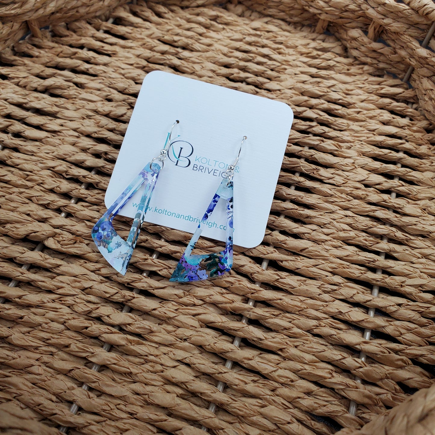 Purple Floral Long Triangle Earrings