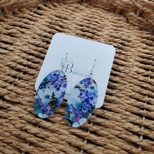 Purple Floral Oval Earrings