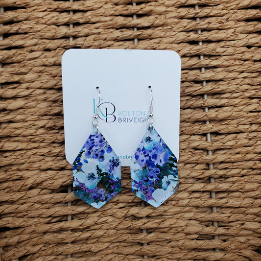 Purple Floral Elongated Hexagon Earrings