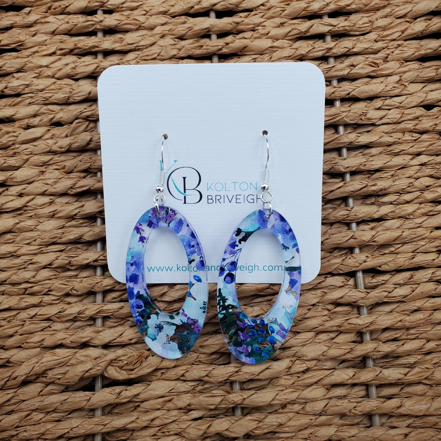 Purple Floral Oval Earrings