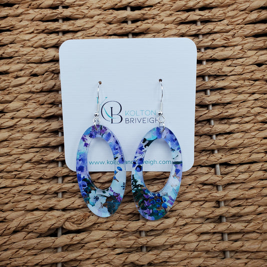 Purple Floral Oval Earrings