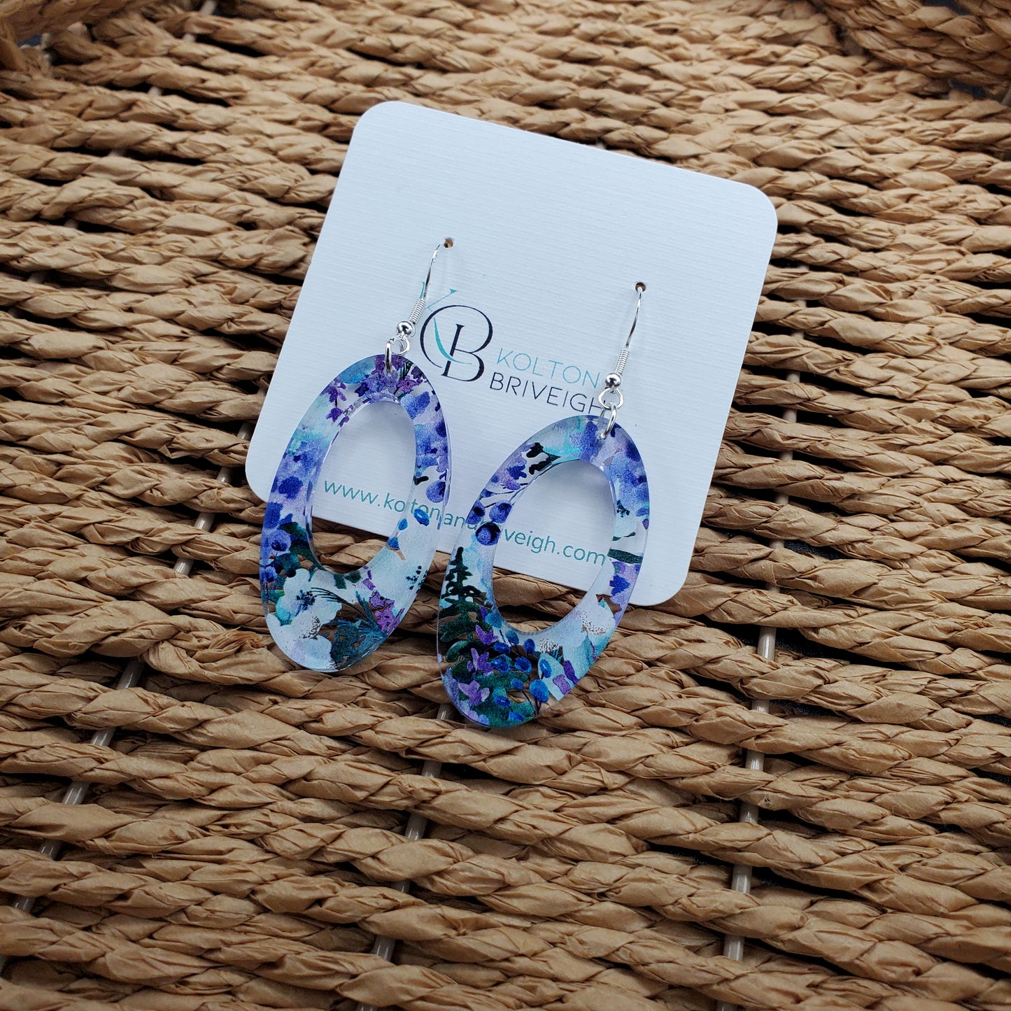 Purple Floral Oval Earrings